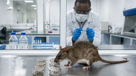 African giant pouched rats can screen 100 TB sputum samples in under 20 minutes. A lab technician ta