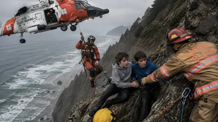 Two 14-year-old boys climbed to God's Thumb - a sheer volcanic bluff on the Oregon coast - and froze
