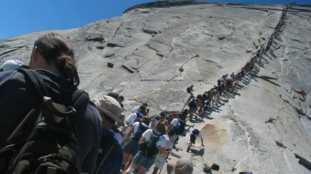 Half Dome is the granite dome in Yosemite that looks impossible to climb without ropes. It isn't. Ev