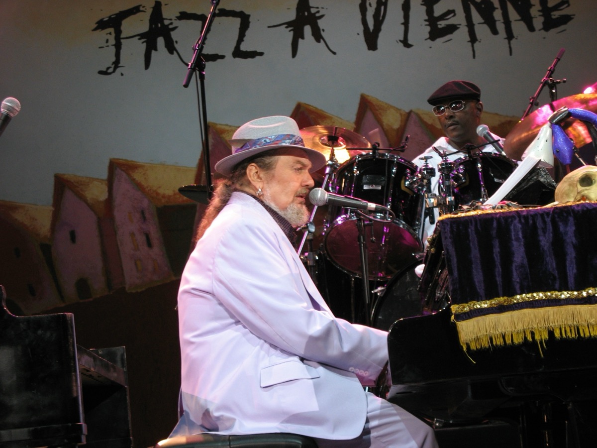 Portrait of New Orleans blues and R&B legend Dr. John (Mac Rebennack) performing live on stage, the musician who played on Hugh Laurie's debut album Let Them Talk