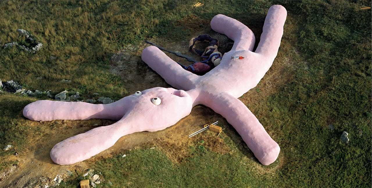 200 Ft Bunny with Entrails Hanging Out on Hill in Italy