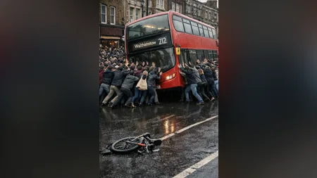 100 People Lifted a Double-Decker Bus Off a Trapped Unicyclist