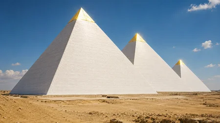 The Great Pyramids of Giza were once covered in polished white limestone blocks so smooth that a kni