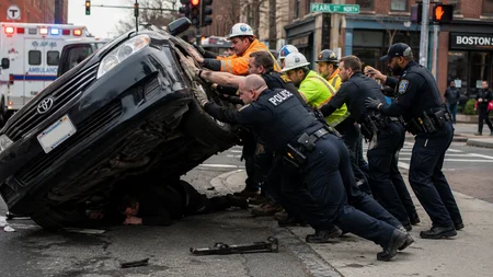 A 58-year-old man was pinned face-down under a car at a Somerville, Massachusetts intersection. Some