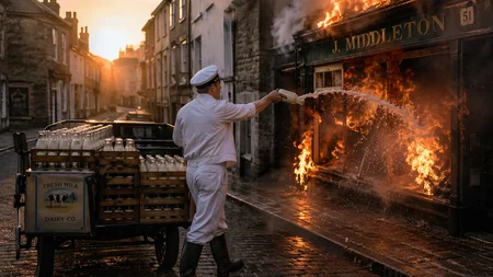 When milkman Steve Leech spotted a gift shop ablaze on his morning round in Redruth, Cornwall, he di